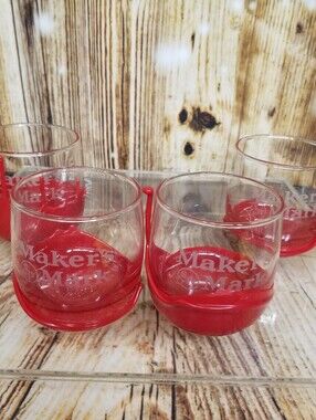 Maker's Mark Set Of 4 Red Wax Dipped Lowball Bourbon Whiskey Glasses Each Unique